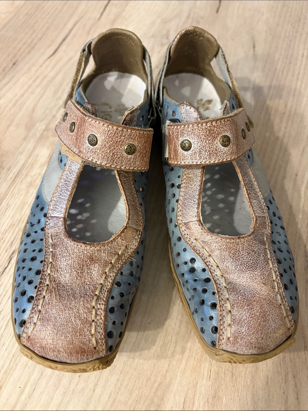 RIEKER ANTISTRESS LEATHER MARY JANE SHOES BLUE ROSE GOLD EU 37 US 6.5